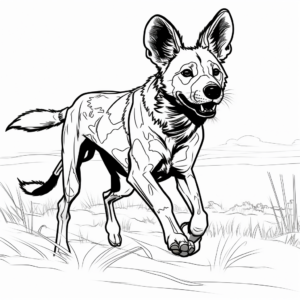 African Wild Dog in Action Coloring Pages 3