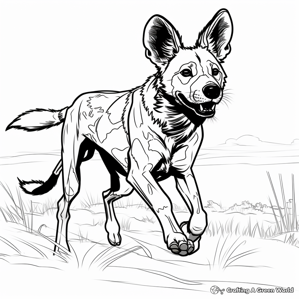 African Wild Dog in Action Coloring Pages 3