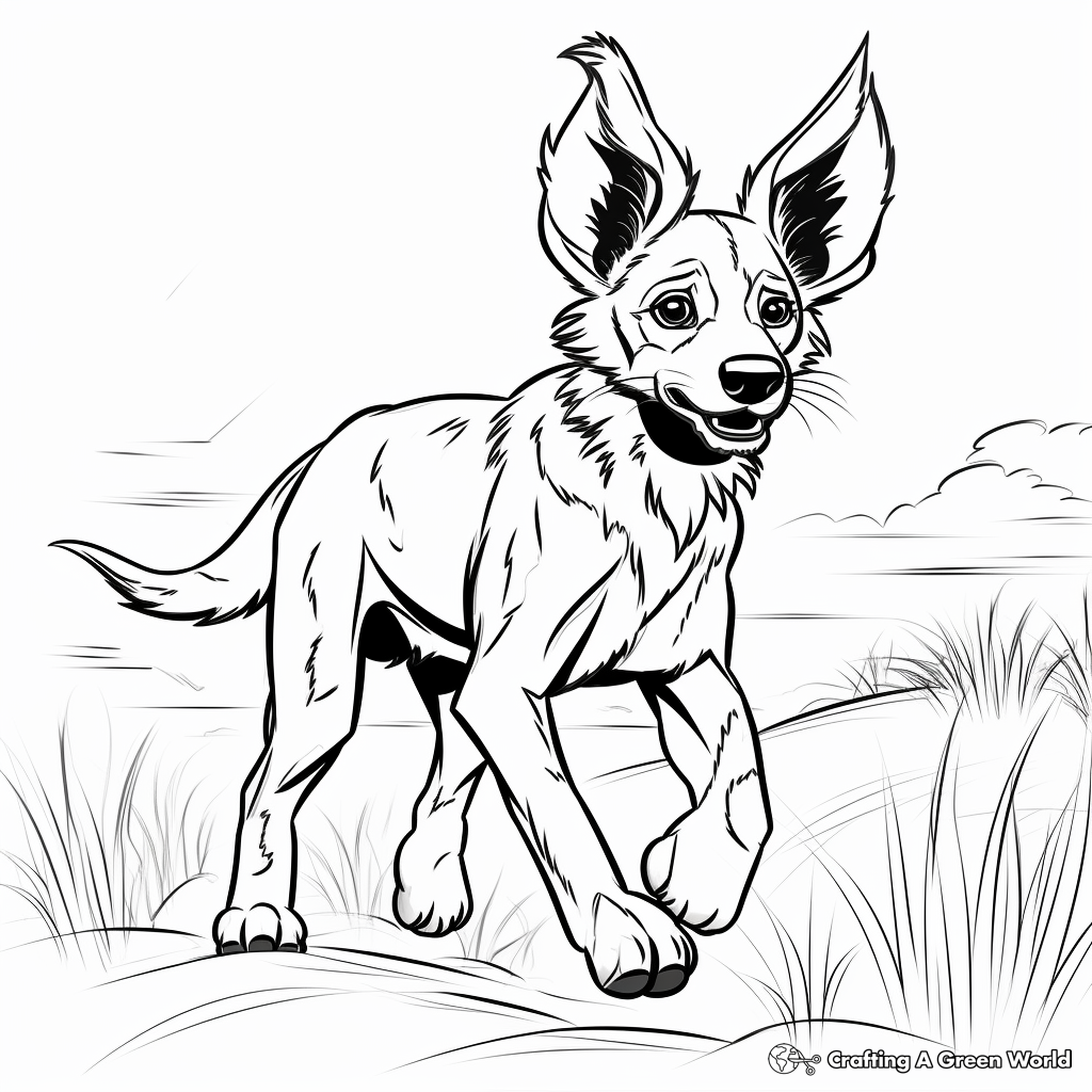 African Wild Dog in Action Coloring Pages 4