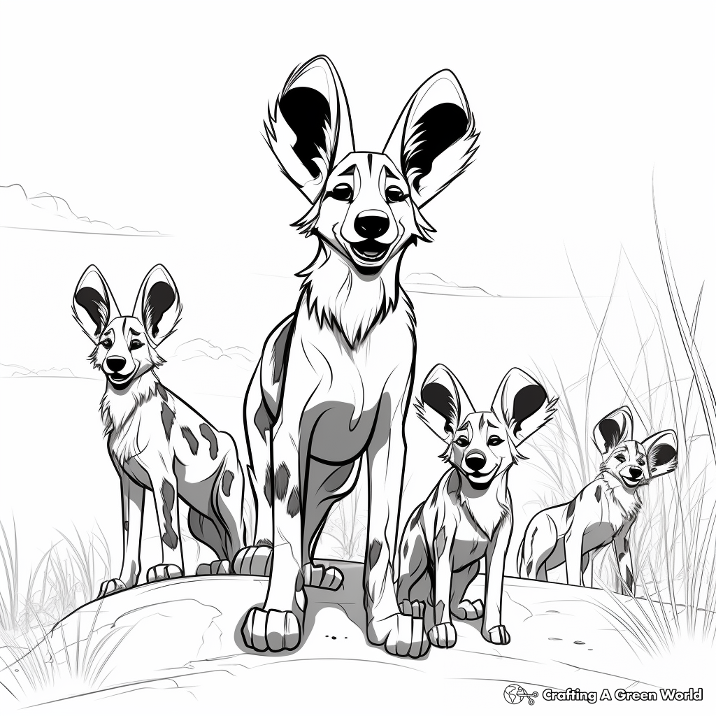 African Wild Dog Pack Coloring Pages 1