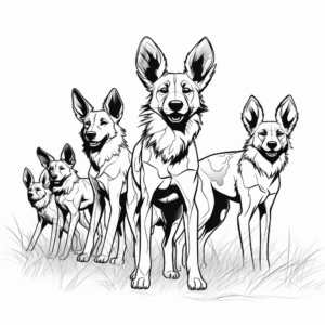 African Wild Dog Pack Coloring Pages 2