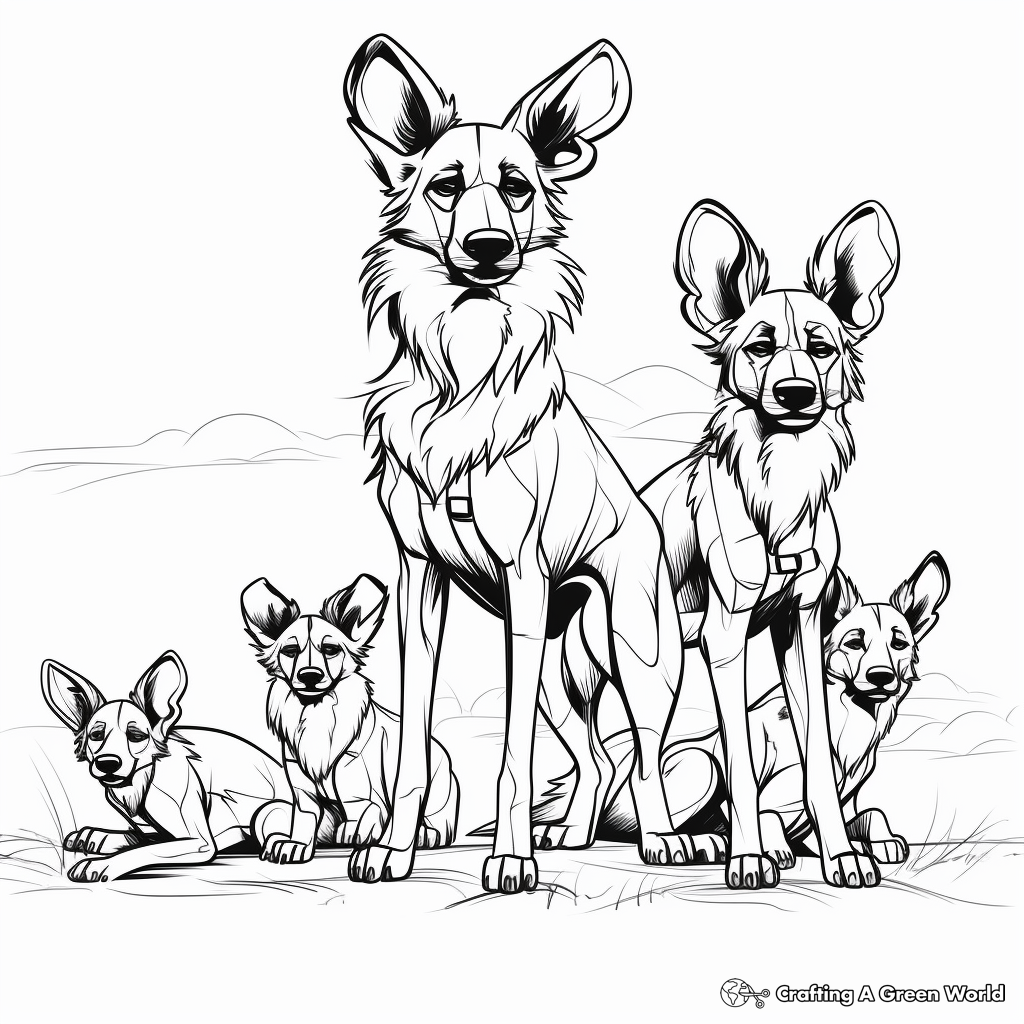 African Wild Dog Pack Coloring Pages 3