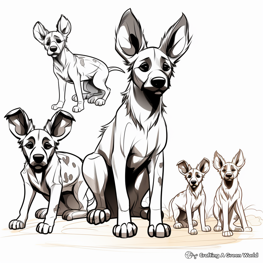 African Wild Dog Pack Coloring Pages 4