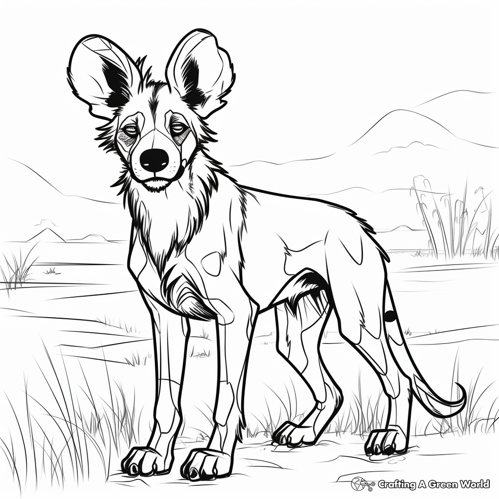 African Wild Dog with Prey Coloring Pages 2