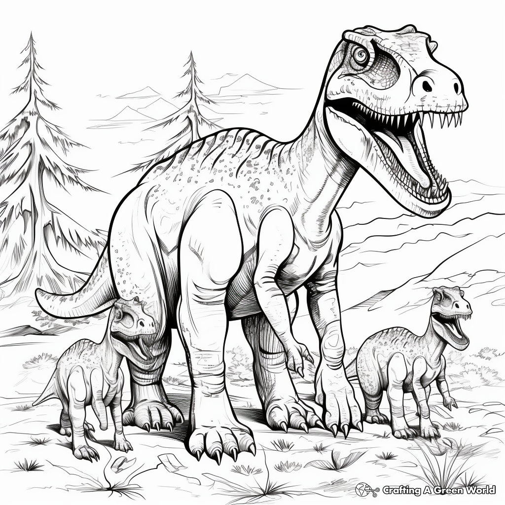 Albertosaurus Family: Adult and Juveniles Coloring Pages 2