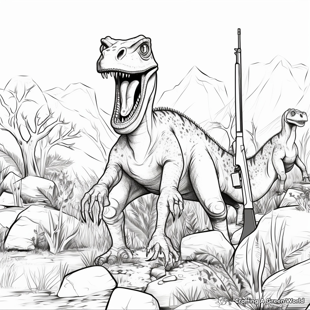 Albertosaurus Pack Hunting Scene Coloring Pages 1