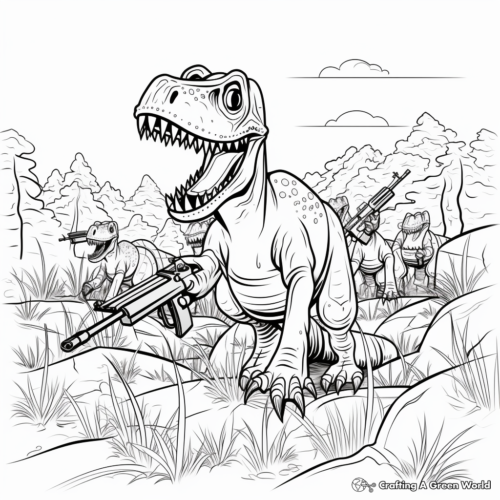 Albertosaurus Pack Hunting Scene Coloring Pages 3