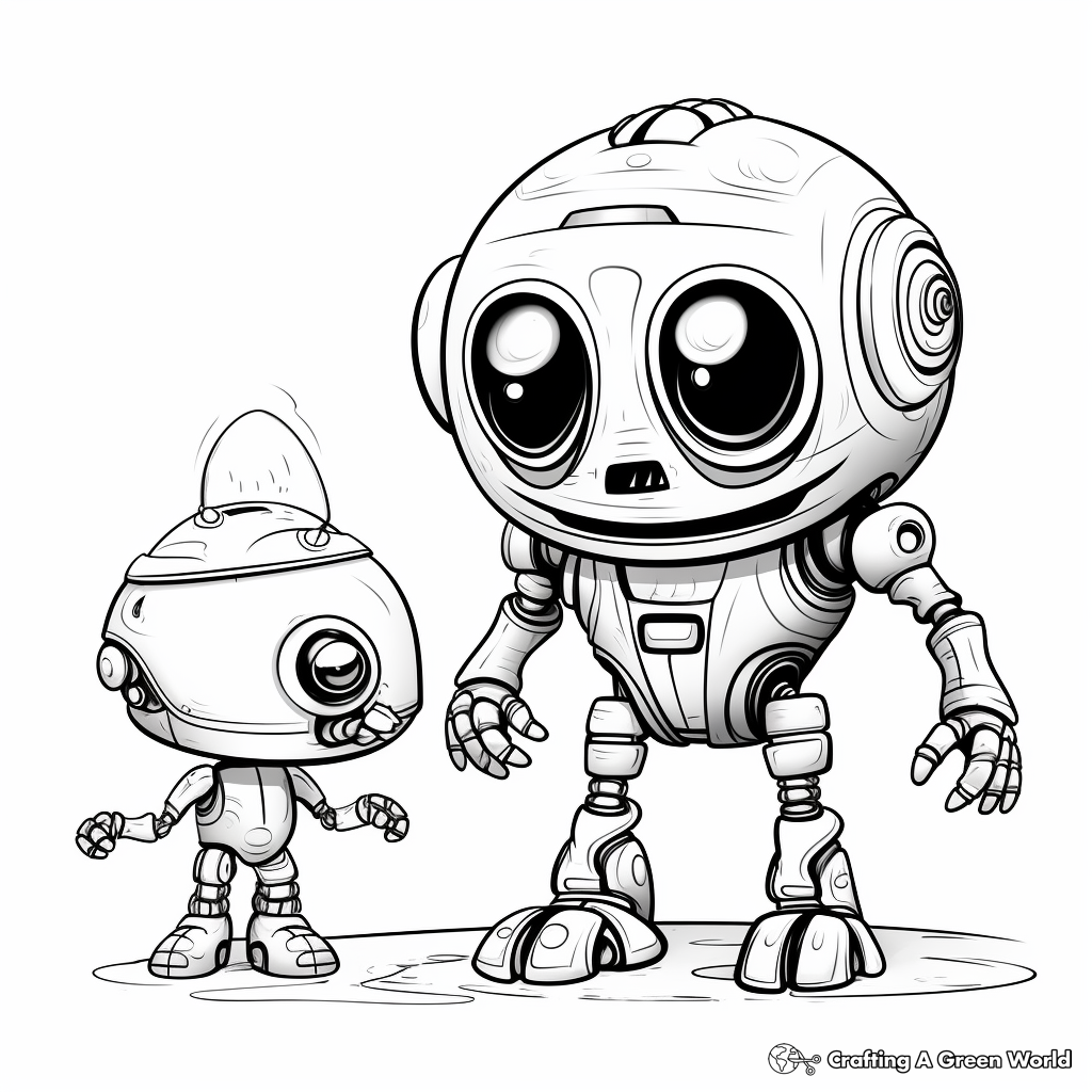 Alien and Robot Friendship Coloring Pages 1