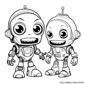 Alien and Robot Friendship Coloring Pages 2