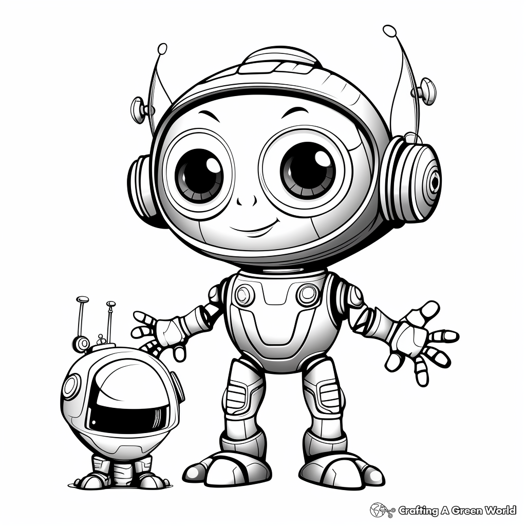 Alien and Robot Friendship Coloring Pages 3