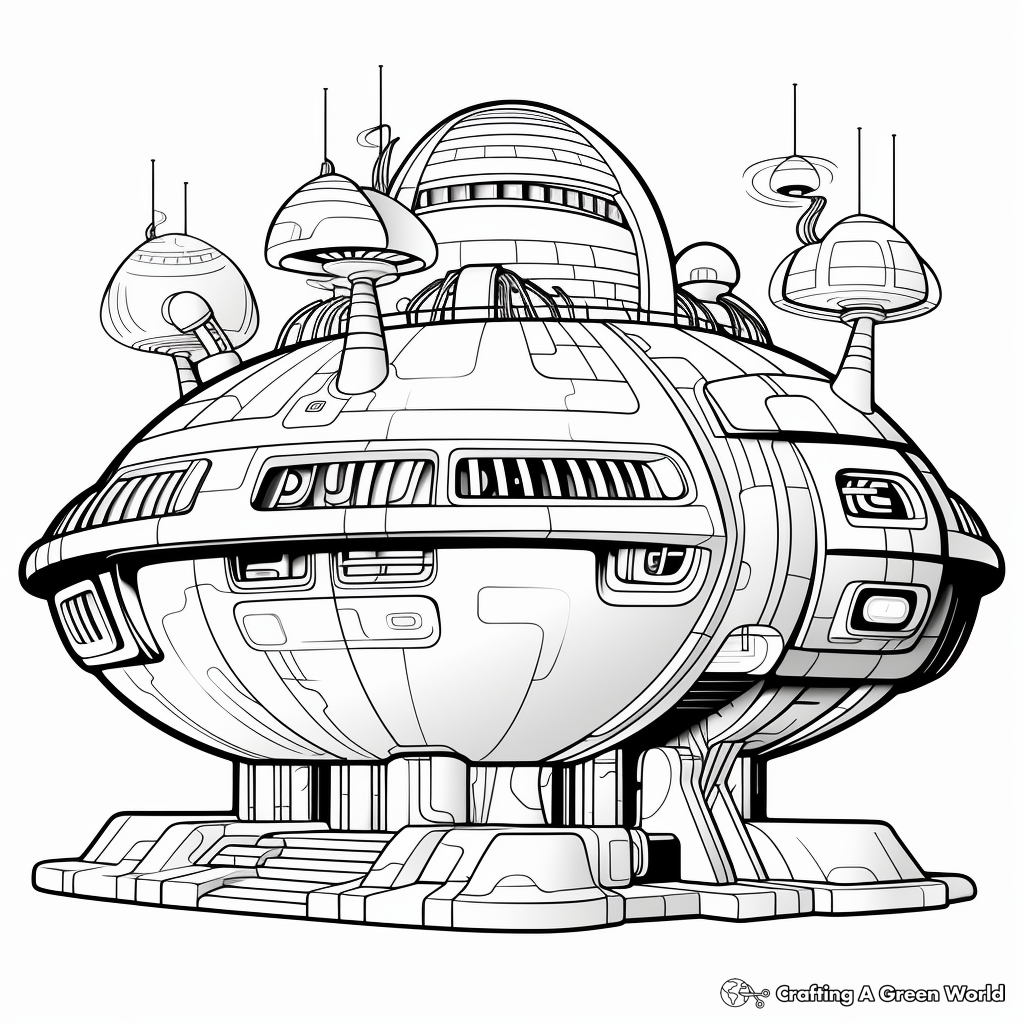 Alien Mothership: Large Spaceship Coloring Pages 2