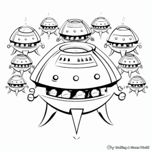Alien Spaceship Fleet: Squadron Coloring Pages 3