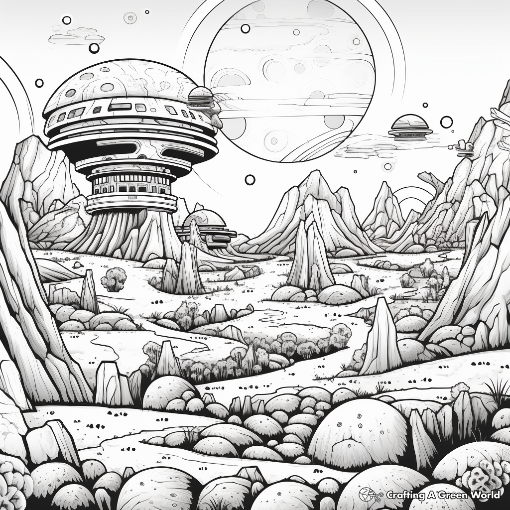 Aliens Worlds: Sci-Fi Coloring Pages for Adults 4