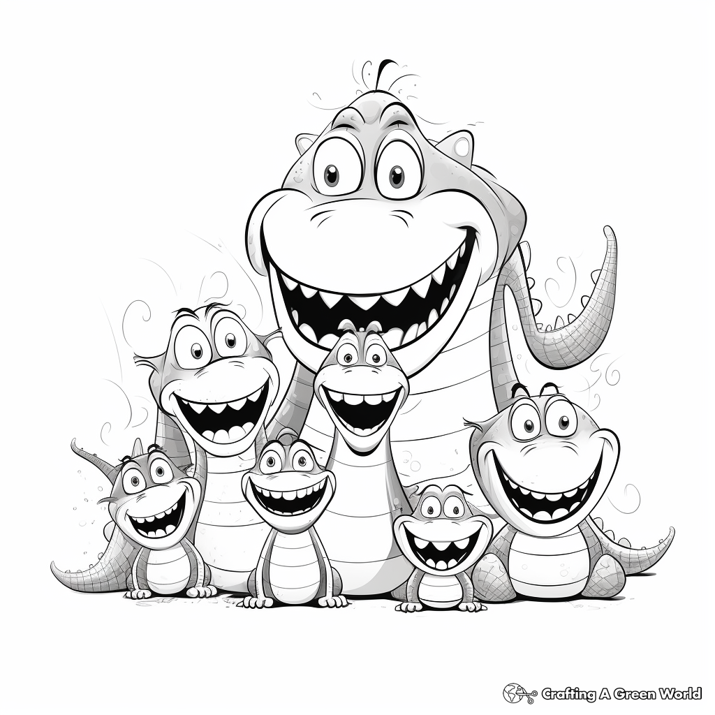 Alligator Family Coloring Pages: Parents and Babies 1
