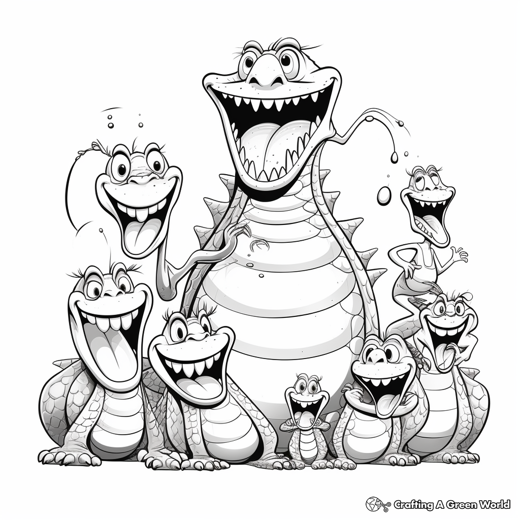Alligator Family Coloring Pages: Parents and Babies 3