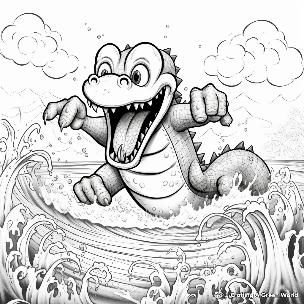 Alligator in Action: Water Chase Coloring Pages 2