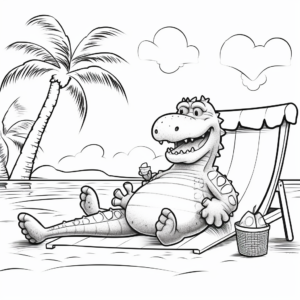 Alligator Sunbathing on the Shore Coloring Pages 2