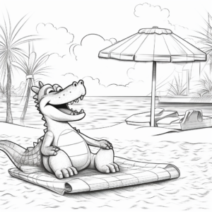 Alligator Sunbathing on the Shore Coloring Pages 4