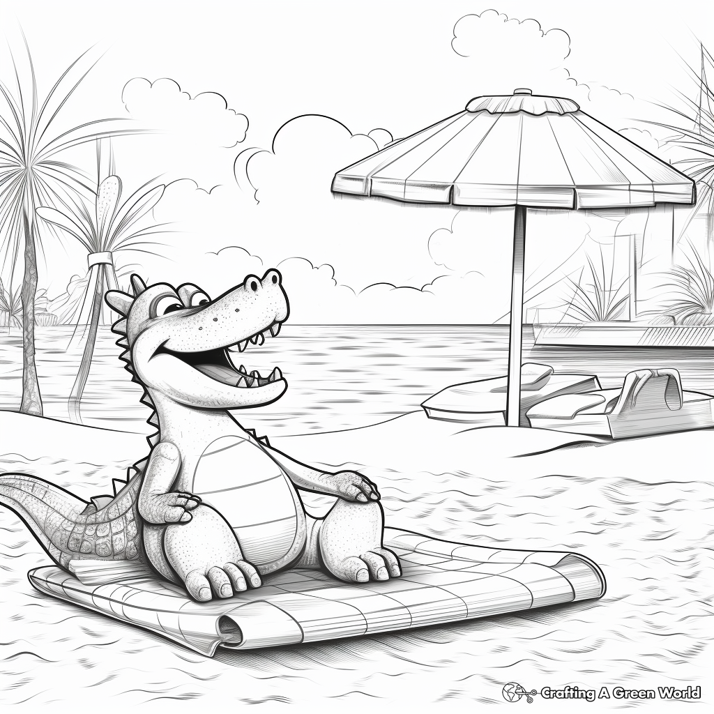 Alligator Sunbathing on the Shore Coloring Pages 4
