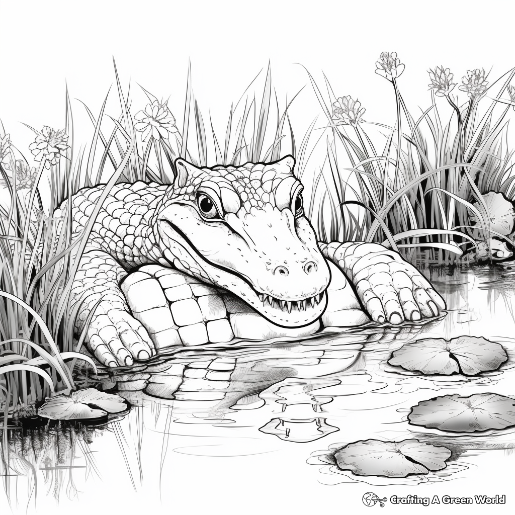 Alligators in Different Habitats Coloring Pages 1