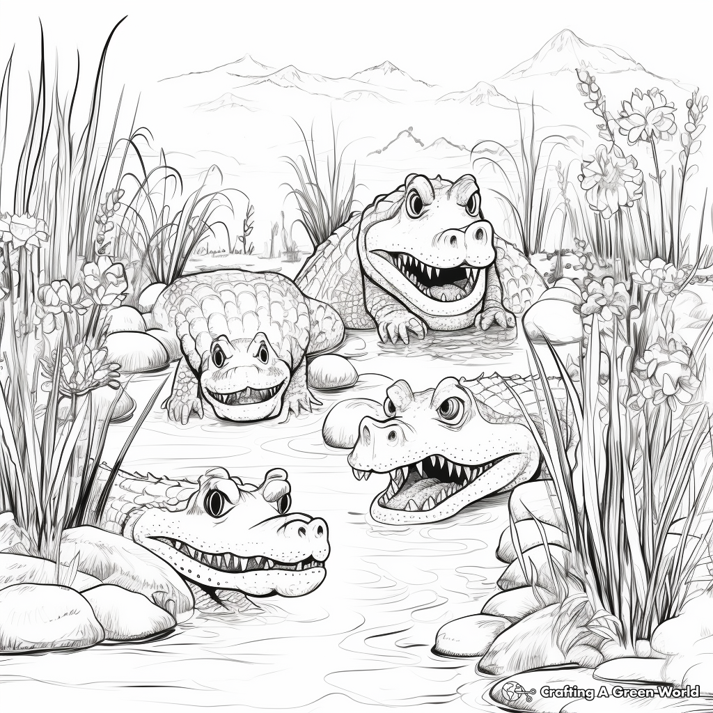 Alligators in Different Habitats Coloring Pages 3