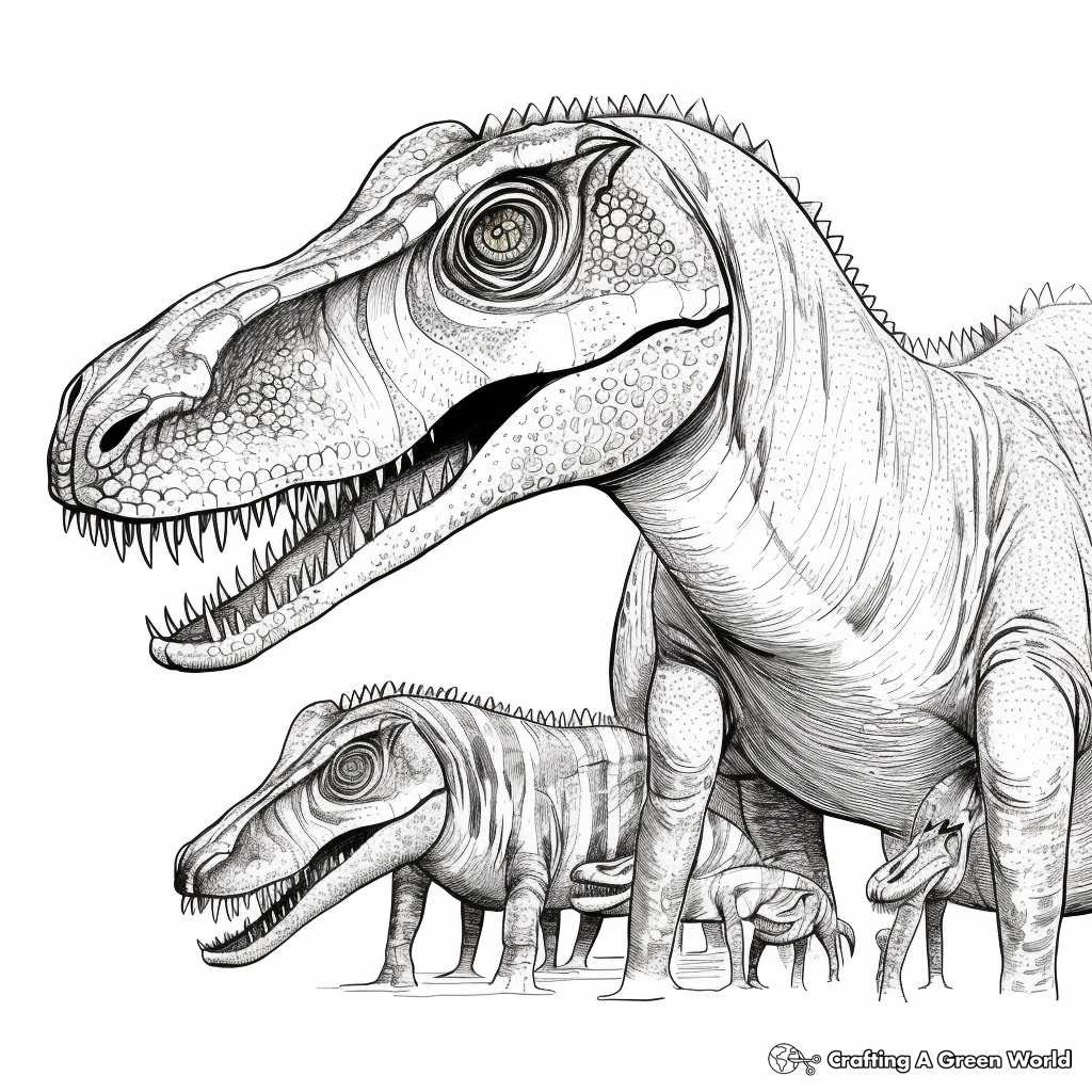 Allosaurus Family Coloring Pages: Male, Female, and Babies 1