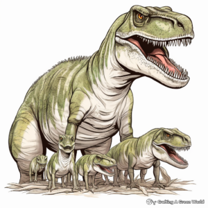 Allosaurus Family Coloring Pages: Male, Female, and Babies 2