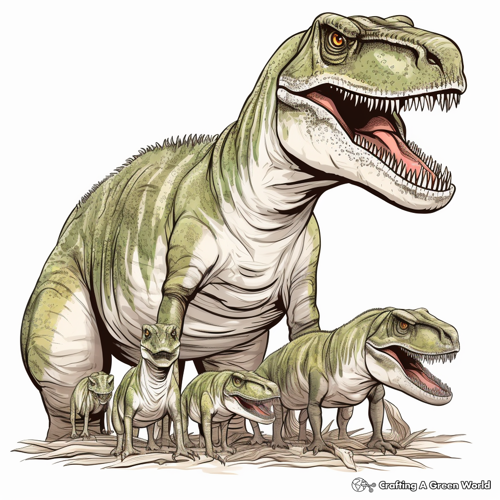 Allosaurus Family Coloring Pages: Male, Female, and Babies 4