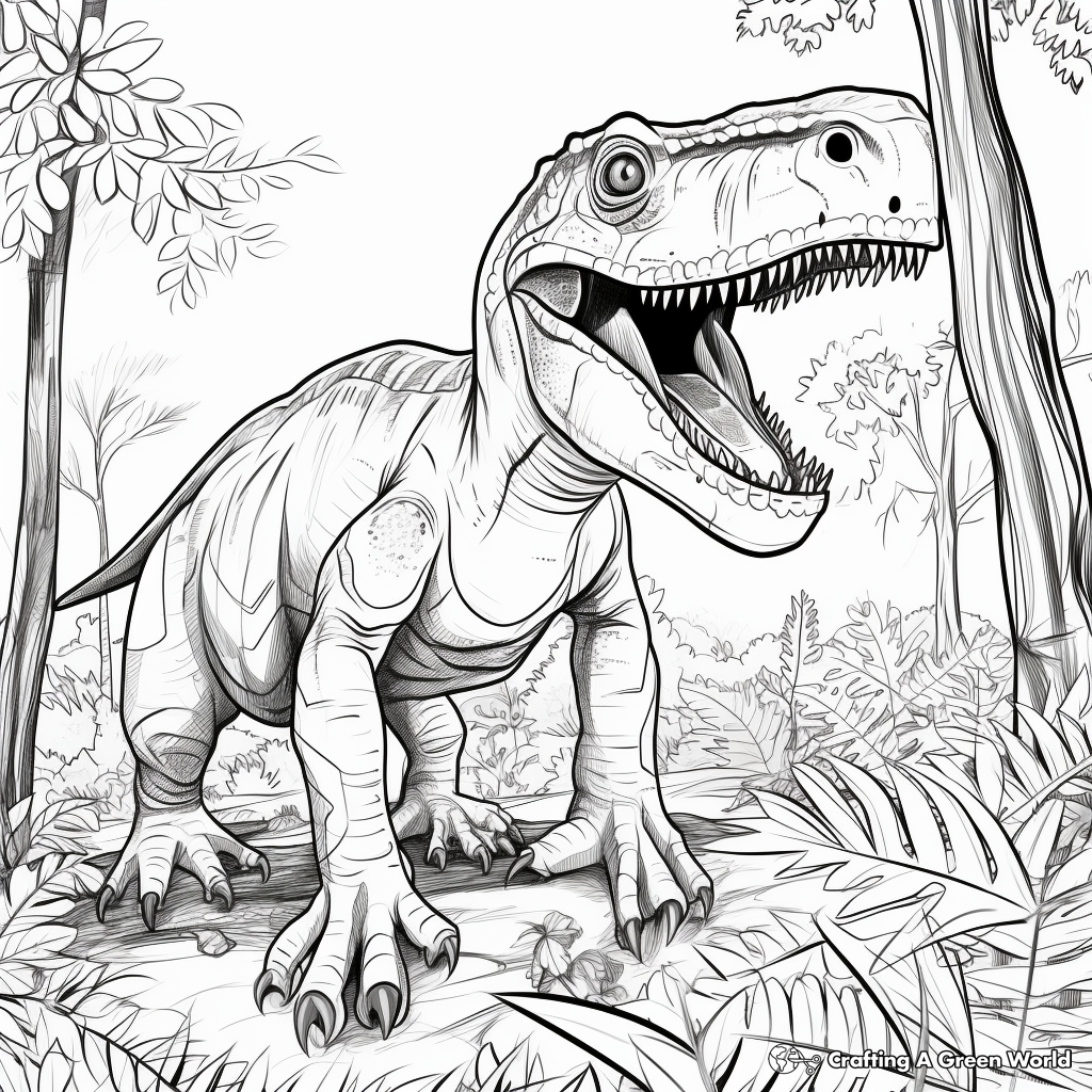Allosaurus in the Jungle Scene Coloring Pages 3