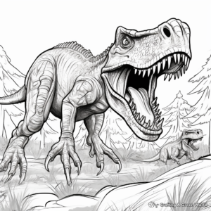 Allosaurus Vs T-Rex Battle Scene Coloring Pages 2