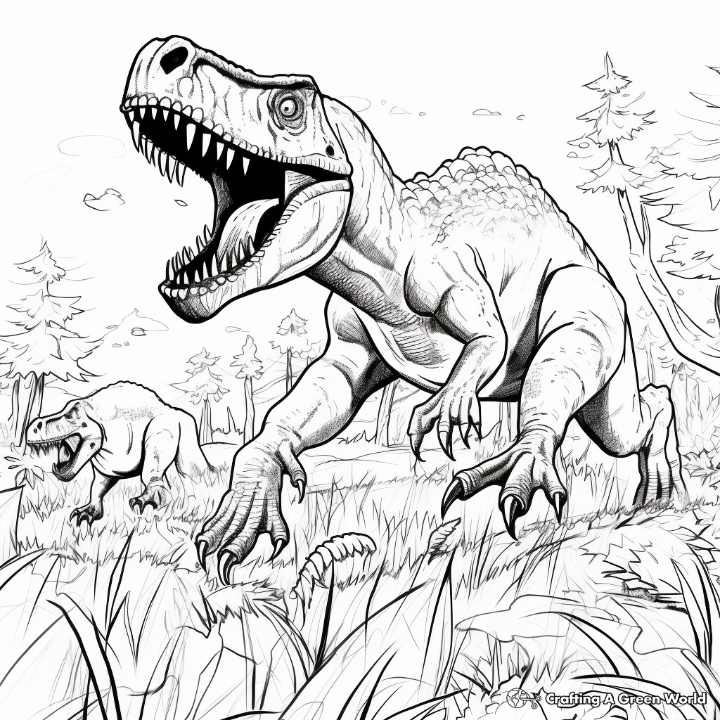 Allosaurus Vs T-Rex Battle Scene Coloring Pages 4