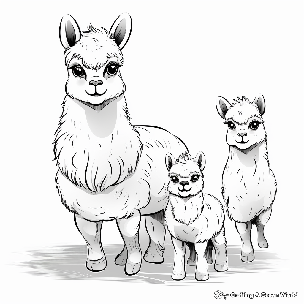 Alpaca Family Coloring Pages: Male, Female, and Cria 1