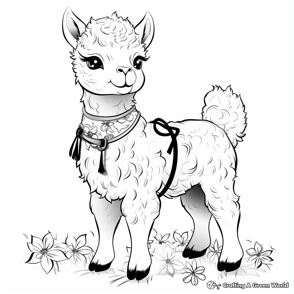 Alpaca with Traditional Peruvian Accessories Coloring Pages 2