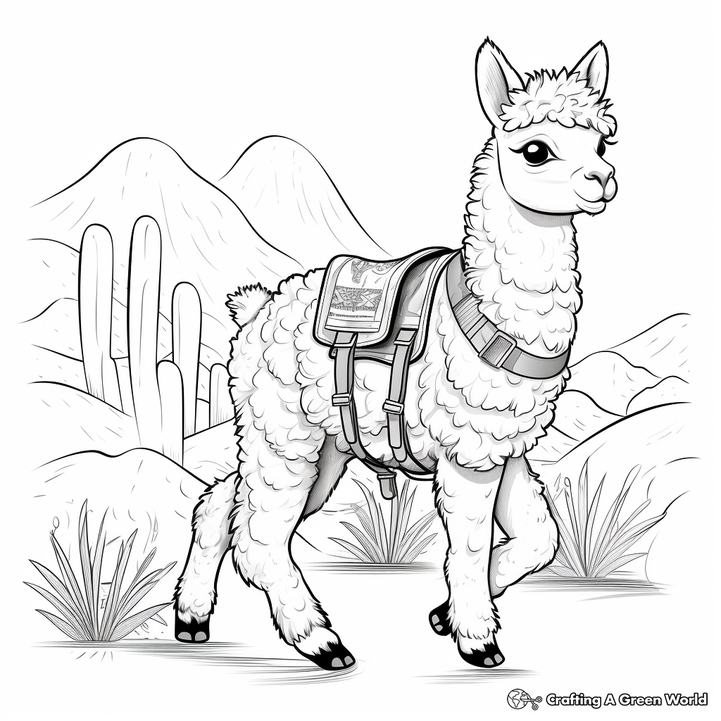 Alpaca with Traditional Peruvian Accessories Coloring Pages 4