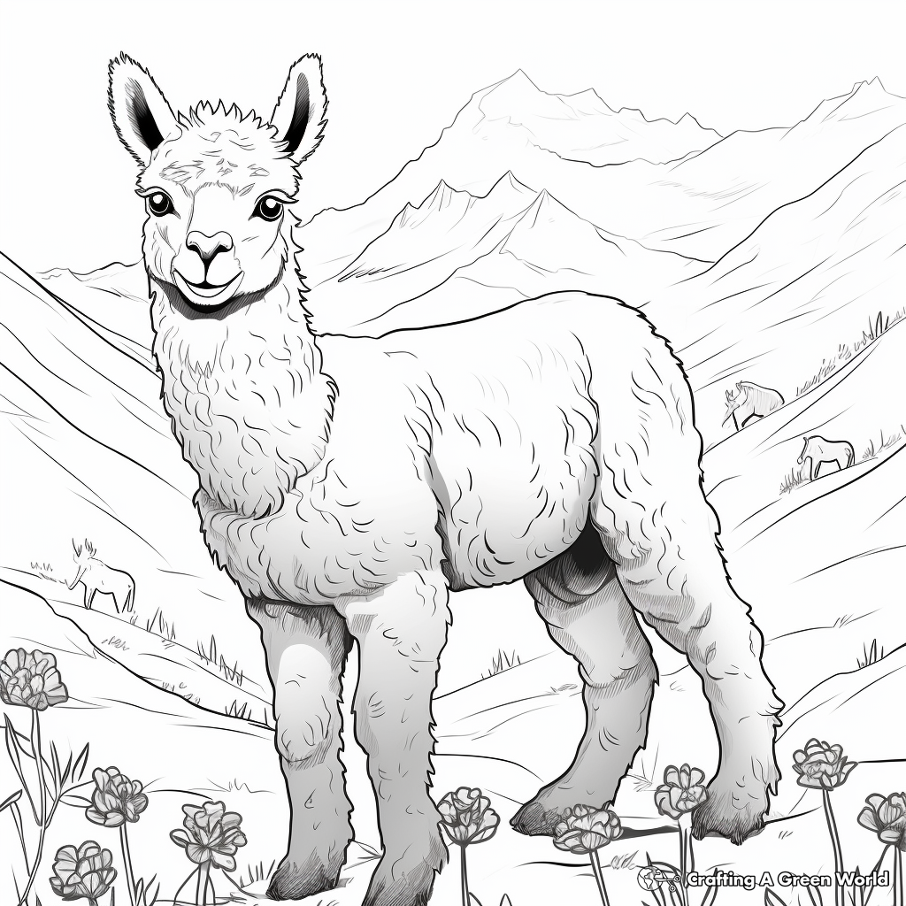 Alpacas In the Andes Mountains Coloring Pages 1