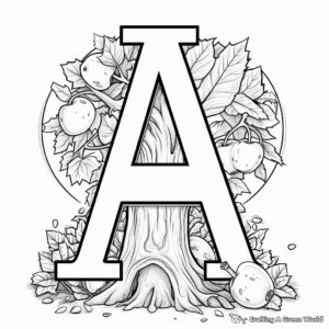 Alphabet A' with Acorn Coloring Pages 1