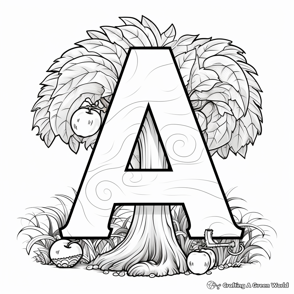 Alphabet A' with Acorn Coloring Pages 2