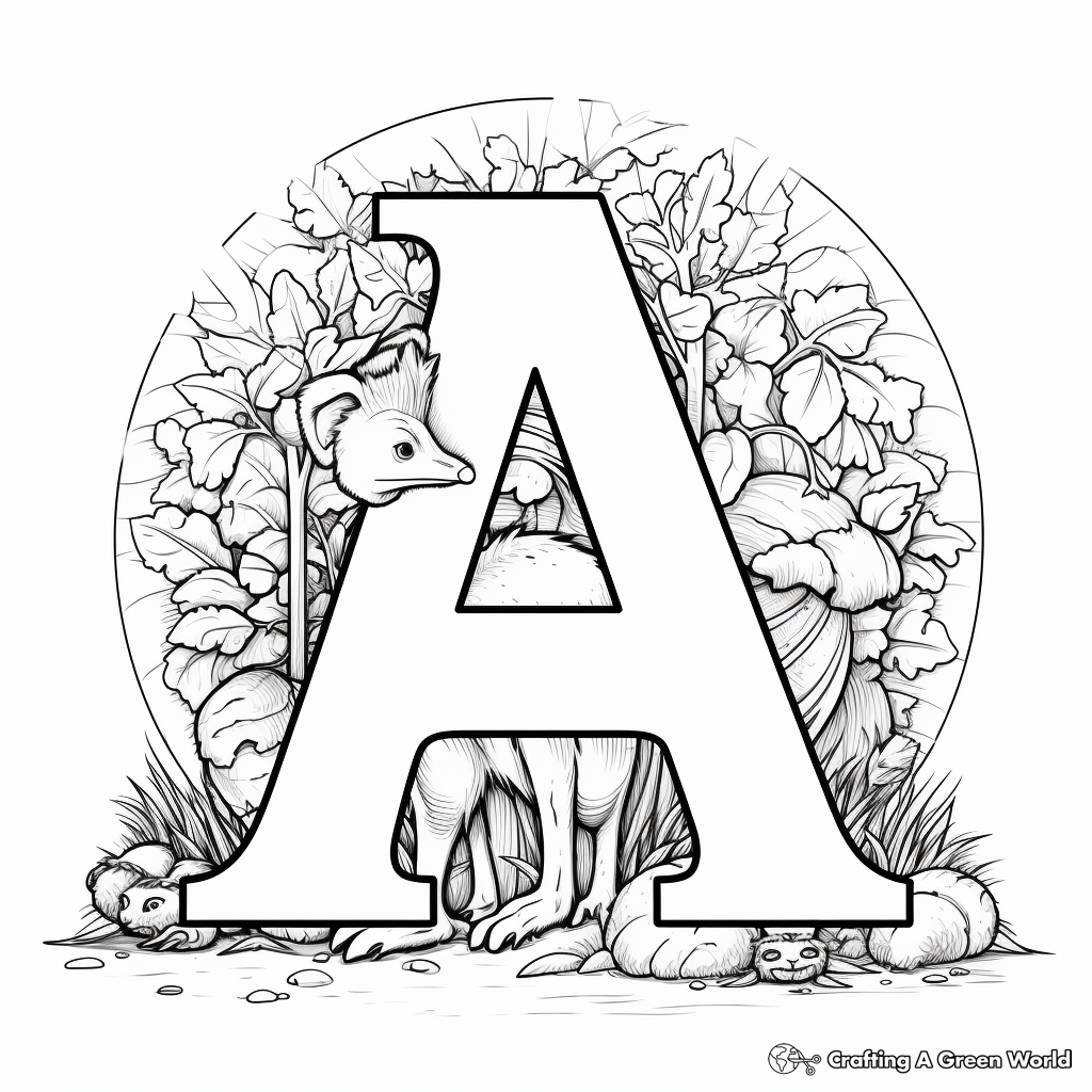 Alphabet A' with Acorn Coloring Pages 3