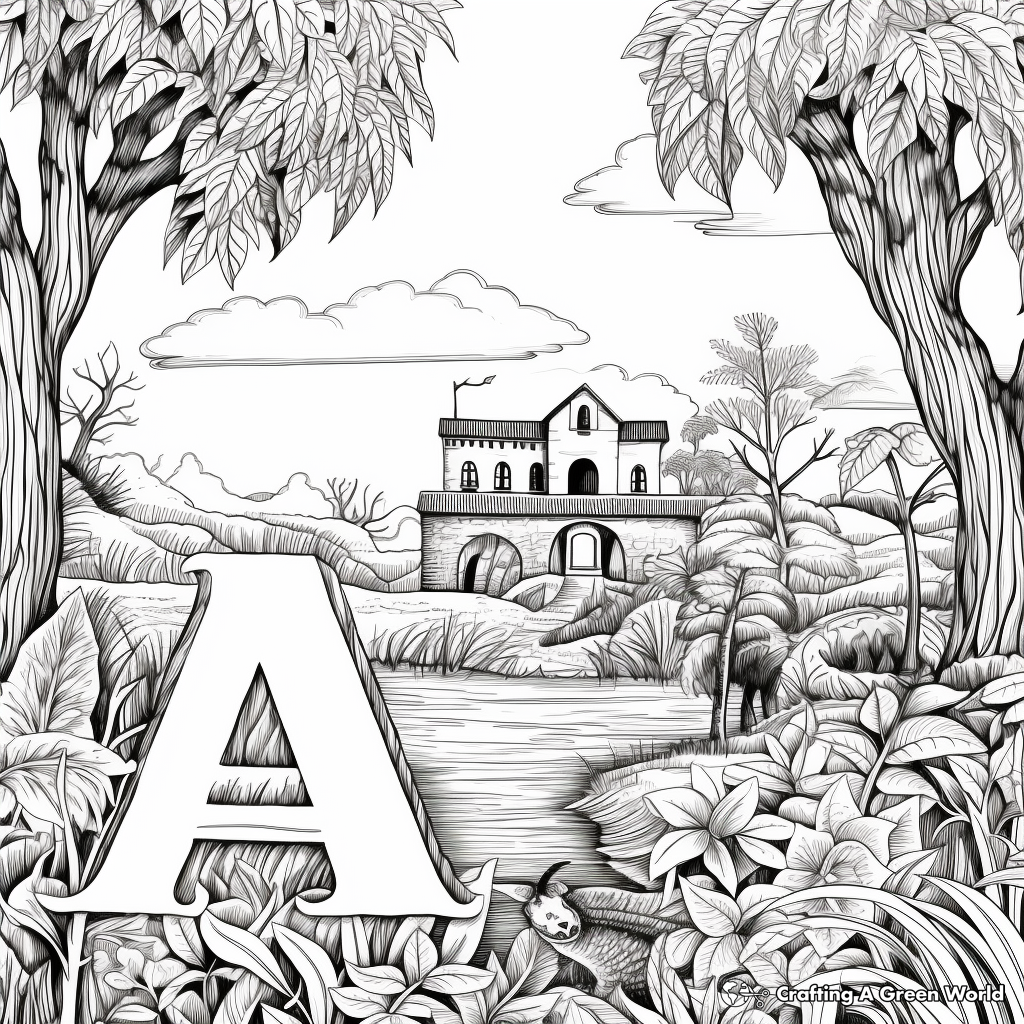 Alphabet in the Wild: Jungle-Scene Coloring Pages 3