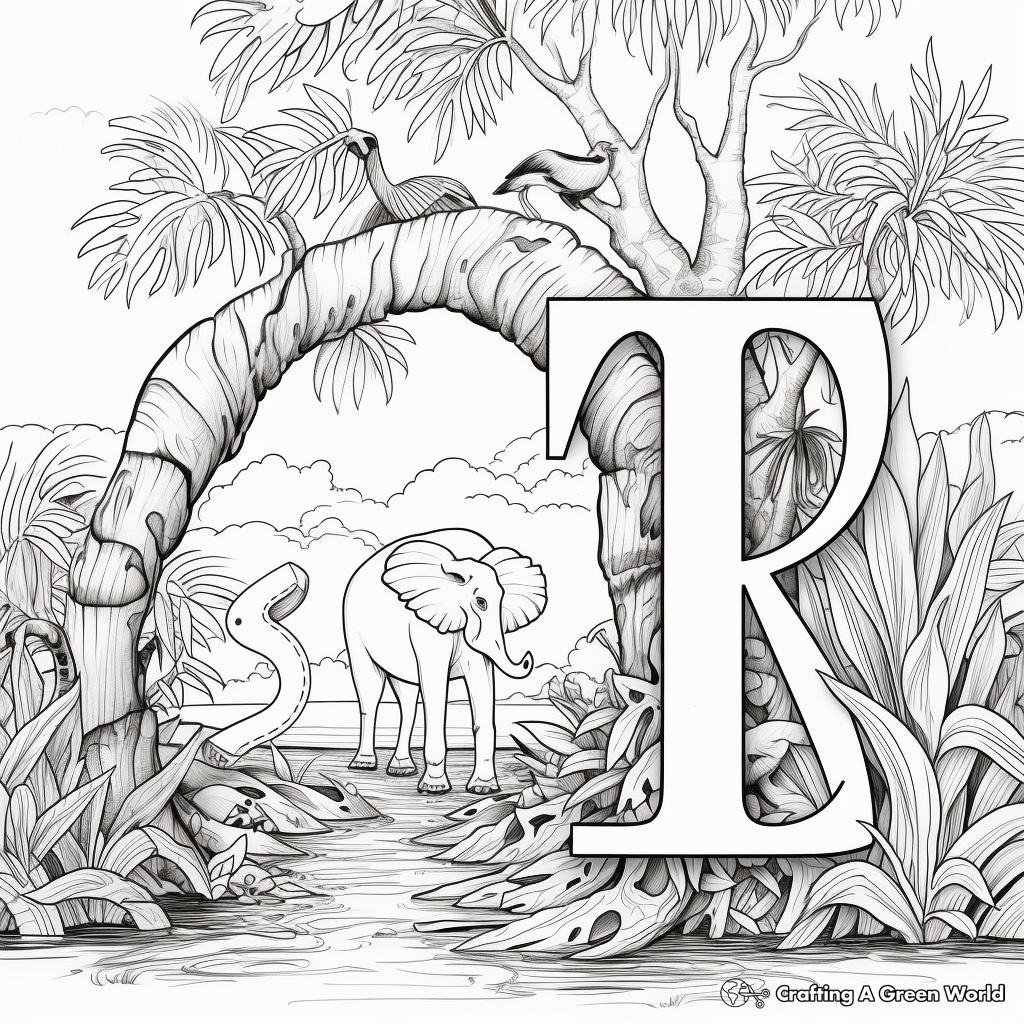 Alphabet in the Wild: Jungle-Scene Coloring Pages 4