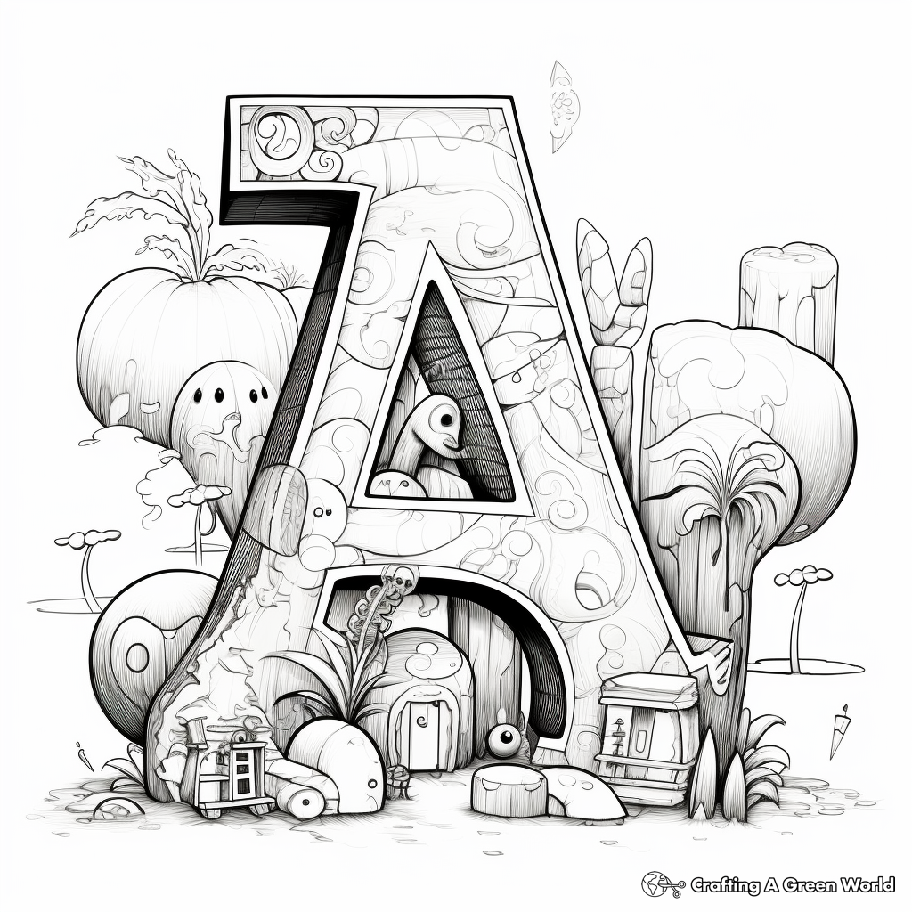 Alphabet with Illustrative Examples Coloring Pages 4
