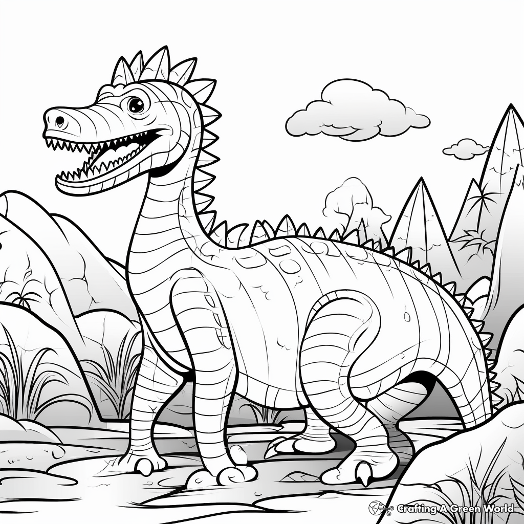 Amargasaurus in Nature Background Coloring Pages 1