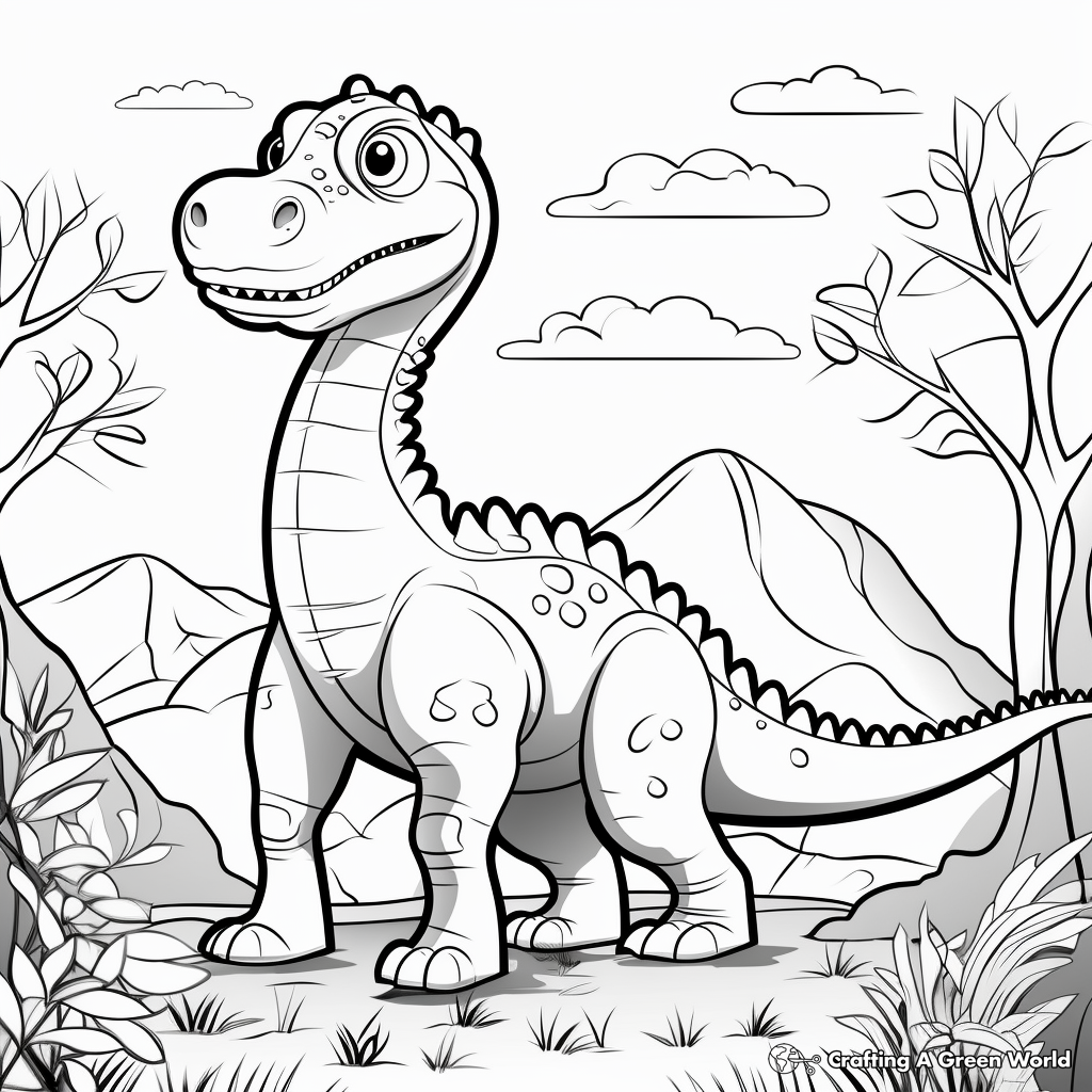 Amargasaurus in Nature Background Coloring Pages 3