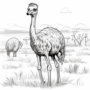 Amazing African Savannah Ostrich Coloring Pages 1