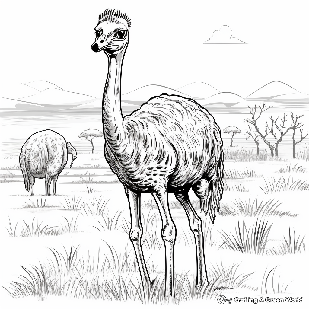 Amazing African Savannah Ostrich Coloring Pages 1