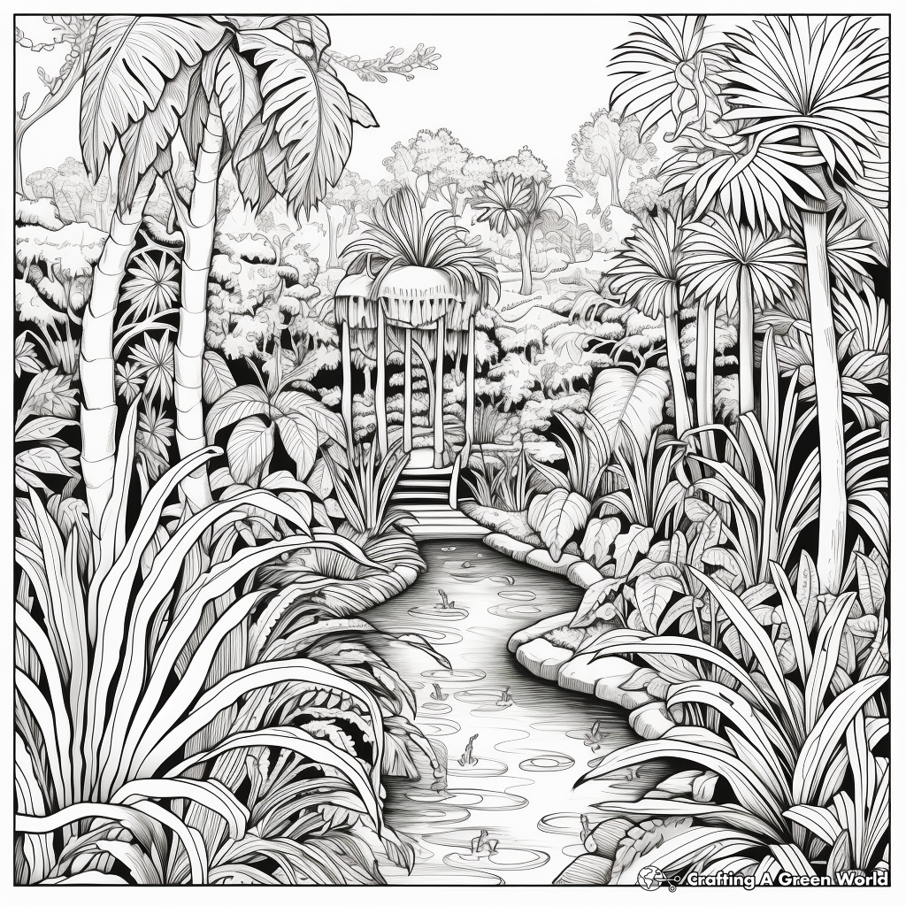 Amazing Tropical Garden Coloring Pages for Adults 1