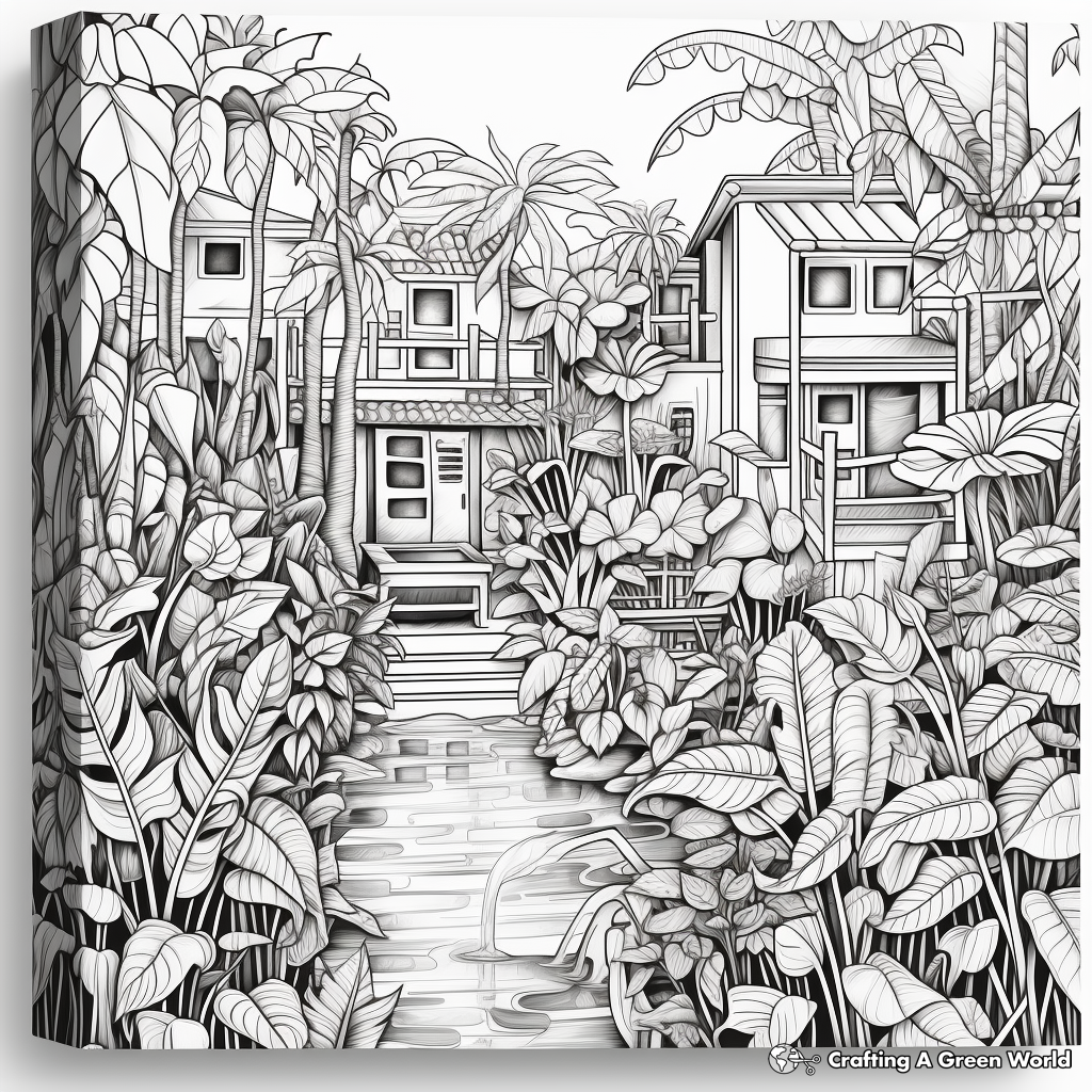 Amazing Tropical Garden Coloring Pages for Adults 3