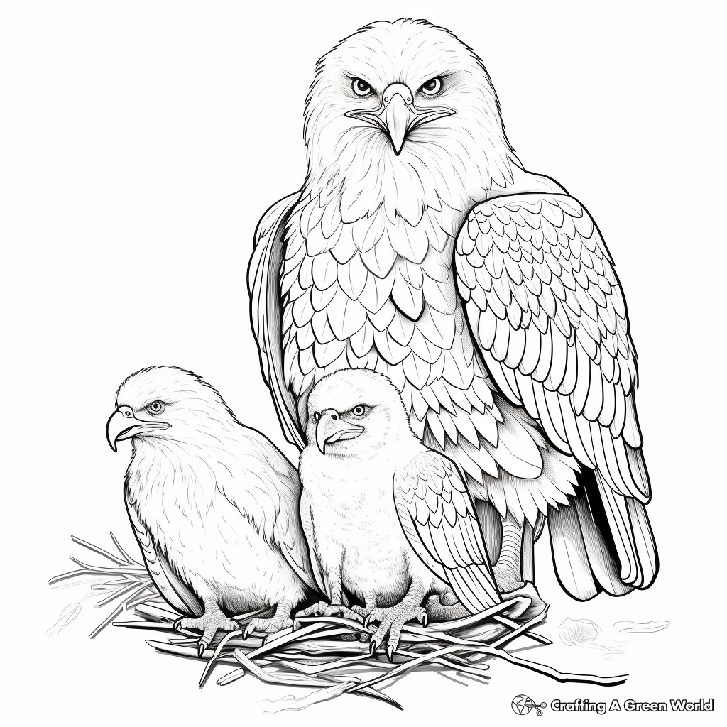 American Eagle Family Coloring Pages: Male, Female, and Eaglets 1