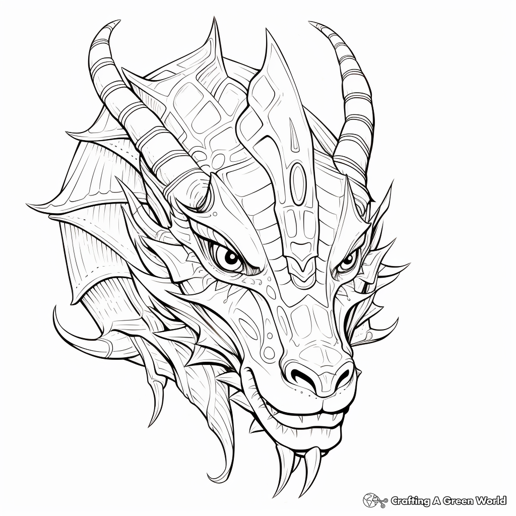 Ancient Dragon Head Coloring Sheets: Fantasy Series 1