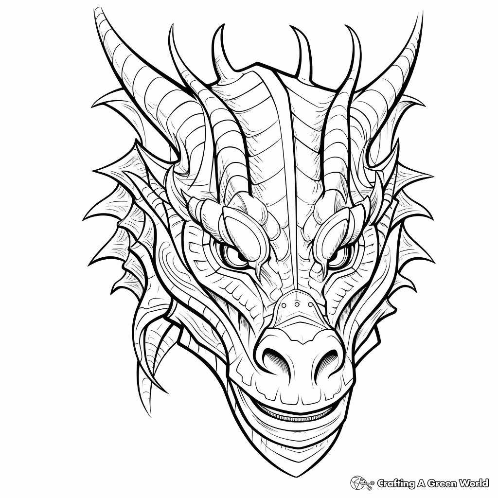 Ancient Dragon Head Coloring Sheets: Fantasy Series 2